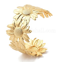 Ion Plating(IP) Flower 304 Stainless Steel Cuff Bangles for Women&nbsp;BJEW-A026-01G-01