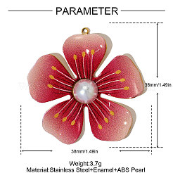 Printed 304 Stainless Steel with Imitation Pearl Pendants&nbsp;STAS-OY005-22G