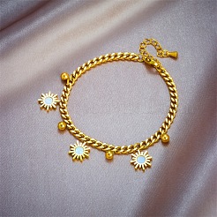 Sunflower & Round Bead Brass Charm Bracelets&nbsp;FS-WG2E45F-01