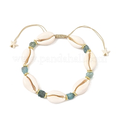 Ocean Natural Blue Apatite & Natural Cowrie Shell Braided Bead Anklets for Women&nbsp;AJEW-AN00845