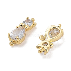 Rack Plating Brass Pave Clear Cubic Zirconia Cat Shape Links Connector&nbsp;KK-Z064-29G