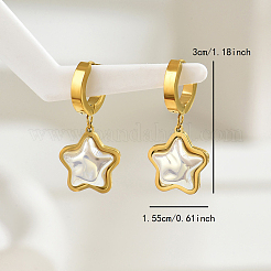 Stainless Steel Imitation Pearl Star Hoop Earrings&nbsp;MR8131