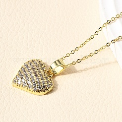 Heart Brass Micro Pave Cubic Zirconia Stud Earrings & Pendant Necklaces Sets&nbsp;SJEW-Z002-05G