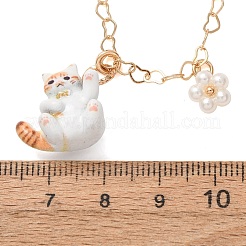 304 Stainless Steel Enamel Cute Cat Shape Pendant Necklaces for Women&nbsp;SA-G068-01G-02