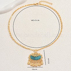Bohemian Brass Pave Synthetic Turquoise Oval with Fish Tassel Pendant Necklaces for Women&nbsp;IG0736