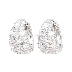 C-Shaped Brass Micro Pave Clear Cubic Zirconia Hoop Earrings&nbsp;EJEW-Z164-20P