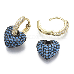 Brass Micro Pave Clear Cubic Zirconia Dangle Huggie Hoop Earrings&nbsp;KK-R137-018-NF