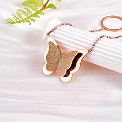 Long Chain Necklace with Butterfly Pendant Stainless Steel Rose Gold Sweater Necklace Adjustable Chain Necklace with Circles Ornaments Trendy Neck Jewelry for Women&nbsp;JN1101A