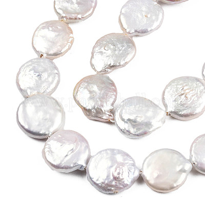 Flat Round Natural Baroque Pearl Keshi Pearl Beads Strands, Cultured  Freshwater Pearl, Linen, 17~19x3~8mm, Hole: about 20pcs/strand,  inch