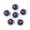 Handmade Lampwork Beads, Bumpy Flat Round with Flower, Blue Violet, 18.5~20x10~11mm, Hole: 1mm