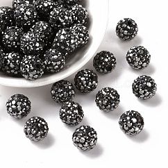 Pave Disco Ball Beads, Polymer Clay Rhinestone Beads, Grade A, Round, Jet Hematite, Rhinestone: PP13(1.9~2mm), 6 Rows Rhinestone, 10mm, Hole: 1.5mm