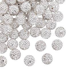 Pave Disco Ball Beads, Polymer Clay Rhinestone Beads, Grade A, Crystal, PP15(2.1~2.2mm), 14mm, Hole: 1.8mm