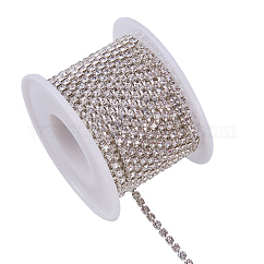 Brass Rhinestone Strass Chains, Rhinestone Cup Chains, with Spool, Silver Color Plated, Crystal, 2.6mm, about 10yards/roll