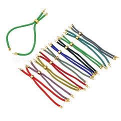 Nylon Twisted Cord Bracelet Making, Slider Bracelet Making, with Brass Findings, Round, Golden, Mixed Color, 8.66~9.06 inch(22~23cm), Hole: 2.8mm, Single Chain Length: about 4.33~4.53 inch(11~11.5cm)