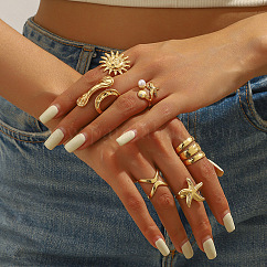 Alloy Open Cuff Rings Sets for Women, Golden, Inner Diameter: Adjustable