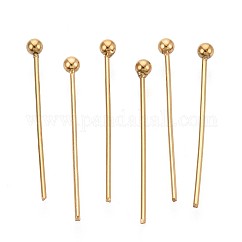 304 Stainless Steel Head Pins, Ion Plating(IP), Real 18K Gold Plated, 20mm, Head: 2mm, 100pcs/set