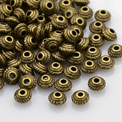 Tibetan Style Alloy Spacer Beads, Bicone, Lead Free and Cadmium Free, Antique Bronze, 5x3mm, Hole: 1mm