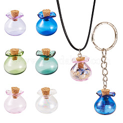 6Pcs 6 Colors Lucky Bag Shape Glass Cork Bottles Ornament&nbsp;AJEW-TA0001-73