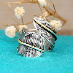 Feather Zinc Alloy Cuff Rings&nbsp;FS-WGF6BB1-01