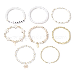 8Pcs 8 Styles Natural & Synthetic Gemstone & Glass & Handmade Polymer Clay & Acrylic Beads Stretch Bracelet Sets&nbsp;BJEW-JB12096