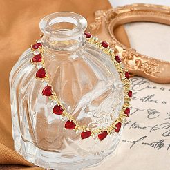 Brass Micro Pave Red Cubic Zirconia Link Chain Bracelets for Women&nbsp;BJEW-M047-01A