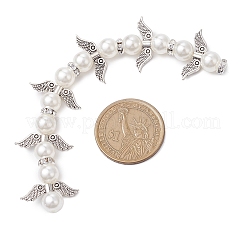 Alloy & ABS Plastic Imitation Pearl Round Beaded Link Chains&nbsp;PALLOY-JF02923