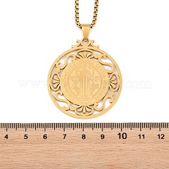 Religion 201 Stainless Steel Saint Benedict Medal Pendant 304 Stainless Steel Box Chain Necklaces&nbsp;SA-H003-03G