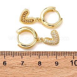 Brass Micro Pave Clear Cubic Zirconia Heart Hoop Earrings&nbsp;EJEW-K267-13G