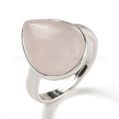 Natural Rose Quartz Teardrop Adjustable Rings&nbsp;RJEW-K371-08S-14