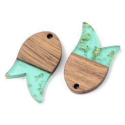 Transparent Resin & Walnut Wood Pendants&nbsp;RESI-S389-060B-B02