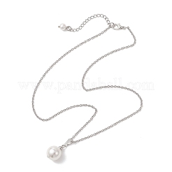 Shell Pearl White Round Pendant 304 Stainless Steel Cable Chain Necklaces for Women&nbsp;NJEW-JN05760-01