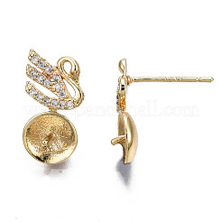 Brass Micro Pave Clear Cubic Zirconia Stud Earring Findings&nbsp;KK-Q764-034B