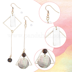 2 Sets 2 Style Acrylic Rectangle & Flat Round Asymmetrical Earrings&nbsp;EJEW-AN0001-56