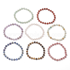 Heart Natural Gemstone & Stainless Steel Beads Stretch Bracelets for Women&nbsp;BJEW-JB13347