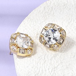 Brass Pave Cubic Zirconia & Glass Stud Earrings&nbsp;EJEW-G471-03G