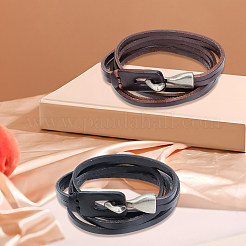 2Pcs 2 Colors Cowhide Wrap Bracelets for Men Women&nbsp;BJEW-GF0001-40