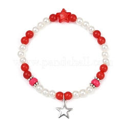 Dyed Round Natural Malaysia Jade with ABS Plastic Pearl Beaded Stretch Bracelets for Women&nbsp;BJEW-JB11643-03