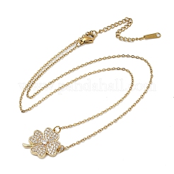 Brass Micro Pave Clear Cubic Zirconia Clover Pendants Necklaces&nbsp;NJEW-K280-02G