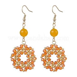 Flower Handmade Glass Seed Beads Dangle Earrings&nbsp;EJEW-MZ00679-01