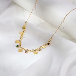 Light Luxury Stainless Steel Pave Colorful Cubic Zirconia Heart Tassel Bib Necklaces for Women Daily Wear&nbsp;GN8905-2