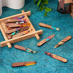16Pcs 8 Colors Transparent Resin & Walnut Wood Pendants&nbsp;RESI-BT0001-34