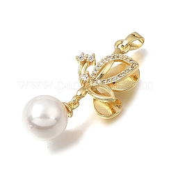Brass Micro Pave Clear Cubic Zirconia with ABS Imitation Pearl Pendants&nbsp;CU-CBAA556-03B