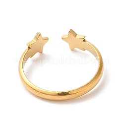 Ion Plating(IP) 304 Stainless Steel Double Star Open Cuff Ring for Women&nbsp;RJEW-K245-27G