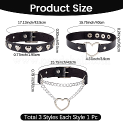 3Pcs 3 Styles Punk-style Imitation Leather Chocker Necklaces&nbsp;NJEW-CL0001-25