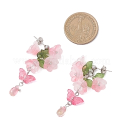 Flower with Butterfly Glass & Acrylic Dangle Stud Earrings&nbsp;EJEW-TA00788