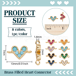 8Pcs 8 Colors Brass Pave Cubic Zirconia Coonector Charms&nbsp;KK-BC0015-60