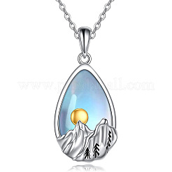 Alloy Glass Teardrop with Snow Mountain Pendant Necklaces&nbsp;WG78F70-01