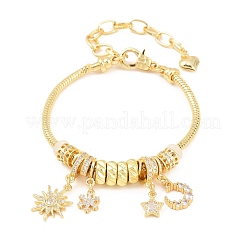 Brass Micro Pave Clear Cubic Zirconia European Beads Charm Bracelets&nbsp;BJEW-F528-04G