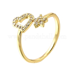 Brass Micro Pave Clear Cubic Zirconia Cuff Rings for Women&nbsp;RJEW-H247-01G
