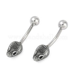 Snake Head 316 Surgical Stainless Steel Cubic Zirconia Belly Button Rings&nbsp;EJEW-G416-16AS-02